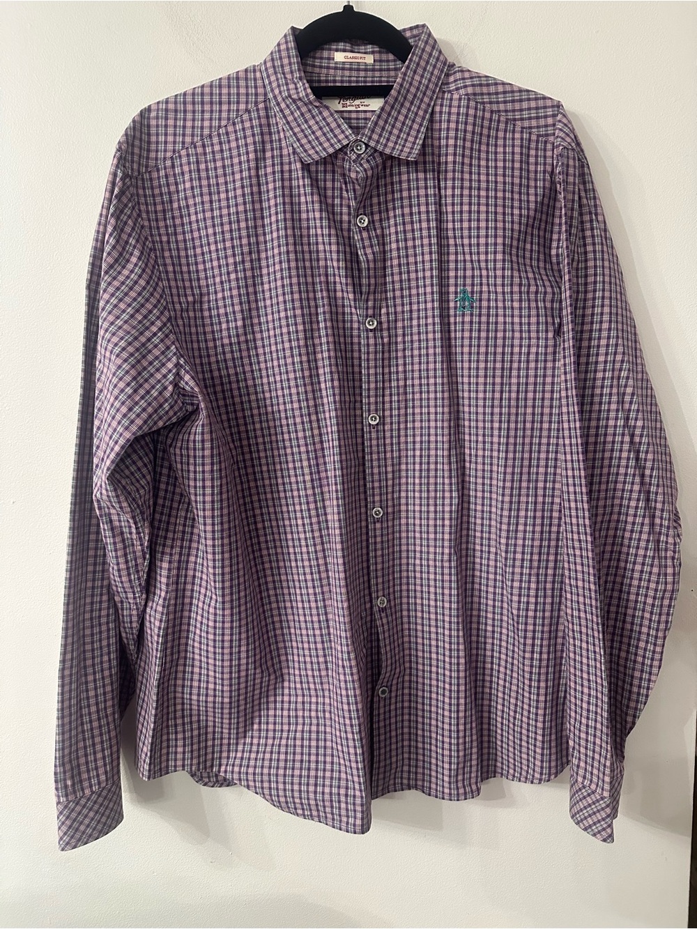 Original Penguin Purple and Blue Check Long-Sleeve Button-Down Shirt